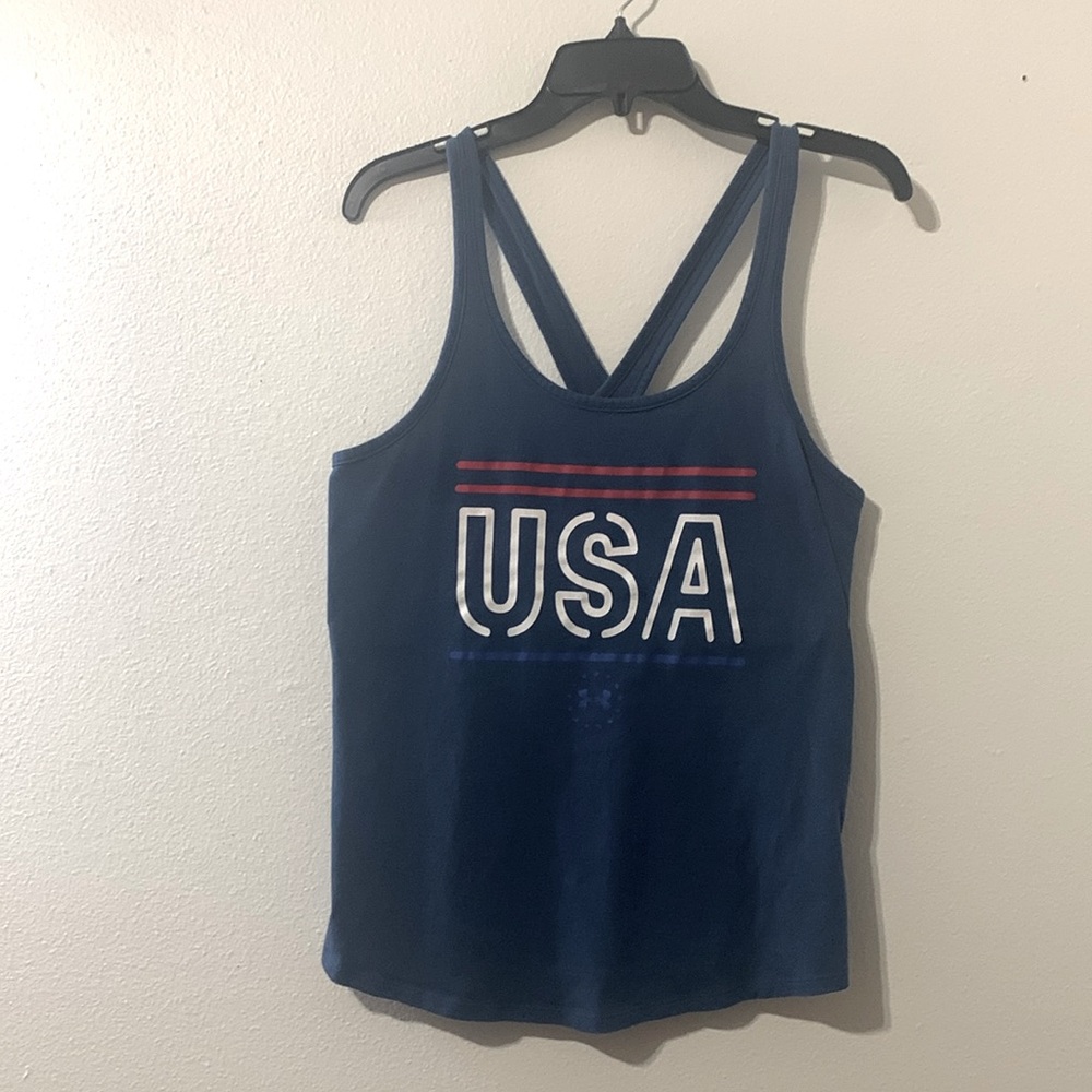 Under Armour Heat Gear Blue Cris Cross tank top USA Size M Used